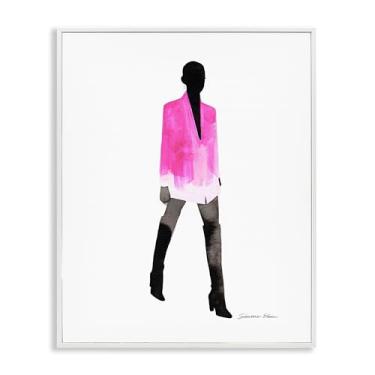 Imagem de Stupell Industries Girl In Pink Jacket Design de arte giclée emoldurado branco por Simone Elum, 14 x 11