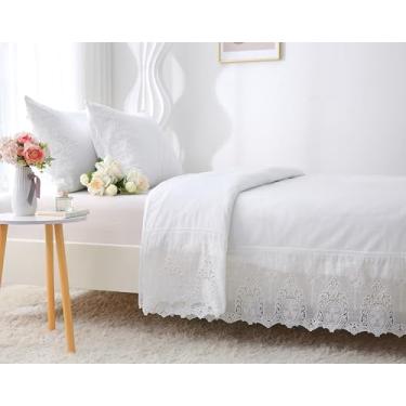 Imagem de Capa de edredom de renda com recortes brancos com renda vazada Battenburg 100% algodão, tamanho solteiro/GG, 1 peça (sem fronhas), aparência elegante e luxuosa