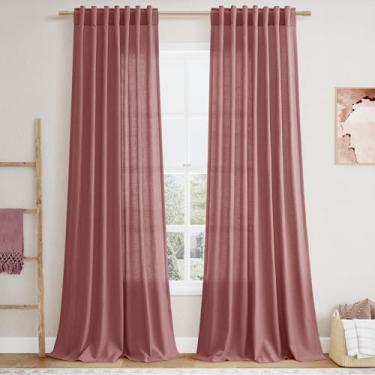 Imagem de Nanspring Canyon Cortinas de linho rosa 228 cm de comprimento, conjunto de 2 painéis para quarto, sala de estar, cortinas texturizadas de linho rosa empoeirado, cortinas de janela semitransparentes