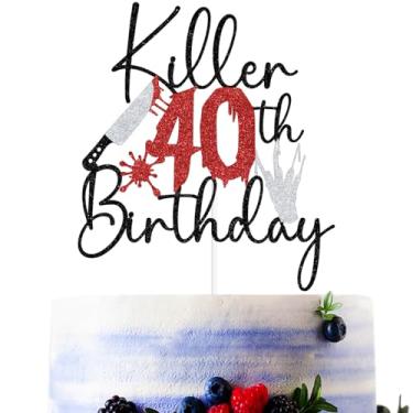 Imagem de Black Glitter Killer 40th Birthday Cake Topper, Horror Movie Party Décor, Halloween Zombie Vampire Bloody Friday 40th Birthday Party Decorations Supplies