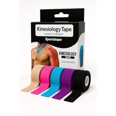 Imagem de Kit Premium 3 Fitas Kinesiológicas,Tape Elástica Esportiva, Fita Elástica Terapêutica, Bandagem Adesiva para Dor Muscular, Lesões e Fisioterapia, 5cm x 5m, Cores Sortidas
