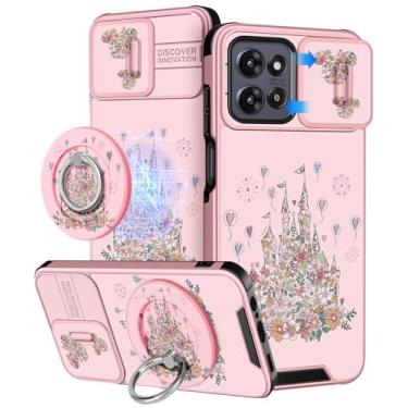 Imagem de Buleens Capa para Moto G Power 2025 - Capa para Motorola Moto G Play 2025 linda projetada com suporte de anel e capa de câmera feminina estética Kawaii Castelo de flores capa de telefone compatível