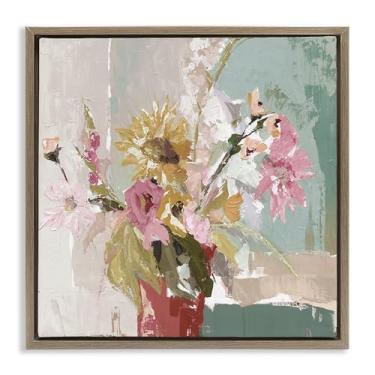 Imagem de Stupell Industries Vaso de girassol misto abstrato marrom emoldurado tela flutuante arte design de parede por Susan Pepe, 25 x 25