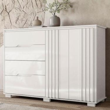 Imagem de Cômoda 4 Gavetas 2 Portas Ripado Texas Moval, Branco