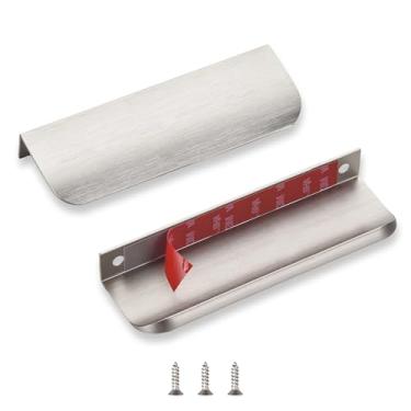 Imagem de sunlithor Puxadores de dedo de borda para armários, descasque e cole na gaveta da cozinha, invisível, autoadesivo, sem broca, pacote com 10 unidades de níquel escovado 12 cm fácil instalação
