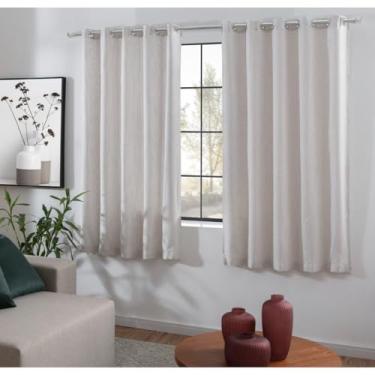 Imagem de Cortina Cozinha Voil Gaze Linho Bege 2,80x1,40 Forro Microfibra