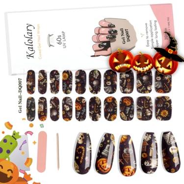 Imagem de 20 peças de tiras de esmalte de gel de Halloween, Kalolary Halloween capa completa adesivos de unhas de gel autoadesivos para mulheres meninas DIY decoração de arte de unhas salão de beleza casa