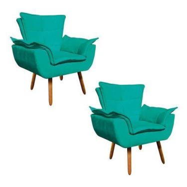 Imagem de Kit 2 Poltronas Opala Recepção King Lar Suede Verde Turquesa