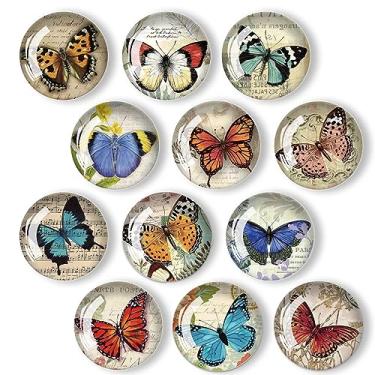 Imagem de Lissaberg 12 peças de ímãs de borboleta para geladeira, decoração de ímãs, adesivo magnético forte de vidro redondo para armário, quadro branco de escritório escolar, armário, ímã de lava-louças