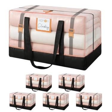Imagem de Pacote com 6 sacos grandes de mudança resistentes, bolsa de armazenamento transparente com zíper, sacos de embalagem com alças para viagem, acampamento e dormitório universitário (transparente e preto