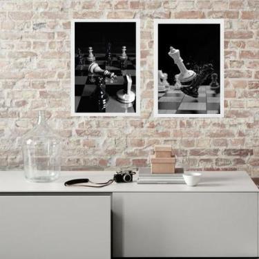 Imagem de Kit 2 Quadros Jogo Xadrez- Preto E Branco 24X18Cm - Vidro - Quadros On