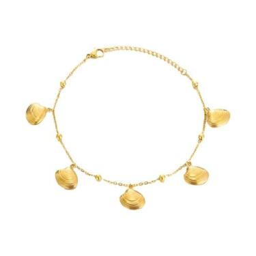 Imagem de Pulseira De Concha De Estrela Do Mar Dourada Para Mulheres Em Aço Inox