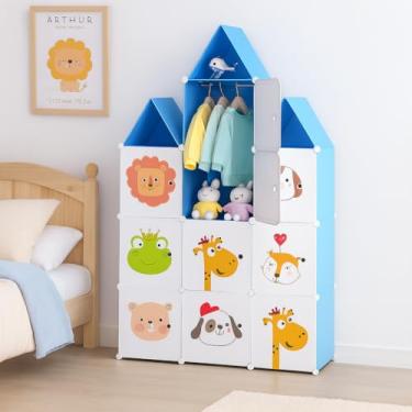 Imagem de Guarda-Roupa Infantil Modelo Castelo, 13 Nichos, 127 x 110,5 x 37 cm, Organizador de Brinquedos e Roupas, Azul