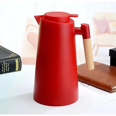 Imagem de Garrafa Térmica com Termômetro LED, 1 Litro, Design Moderno, Cabo de Madeira, para Chá e Café (Vermelho)