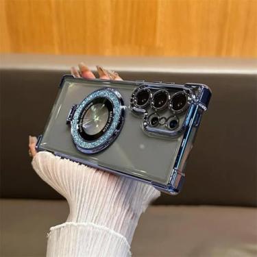 Imagem de HJZSZX Para Samsung S24Ultra Luxury Glitter Magnetic Bracket Case Capa de silicone à prova de choque (para Samsung S24Ultra/SKY BLUE)