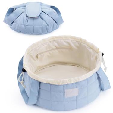 Imagem de Narwey Bolsa de maquiagem com cordão, bolsa grande acolchoada para cosméticos, bolsas de maquiagem inchadas, bolsas de higiene pessoal de viagem para mulheres em viagem, organizador de artigos de