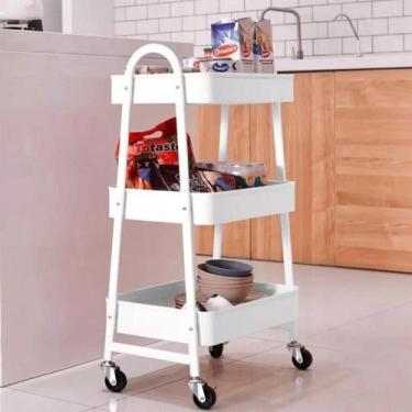 Imagem de Prateleira de Metal Multiuso 3 Andares Com Rodinhas - Branco - Globalm