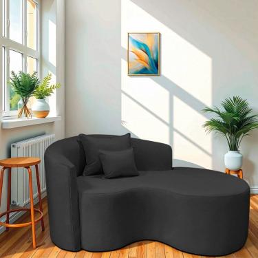 Imagem de Recamier Curvo Orgânico 150cm 2 Lugares Lado Direito para Sala de Estar Linho Londres Preto