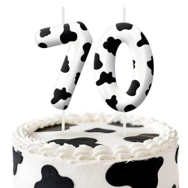 Imagem de Velas de aniversário de vaca, decoração de topo de bolo de 6 cm, número 70 velas, decorações de aniversário, decorações de bolo de festa de aniversário, suprimentos de festa