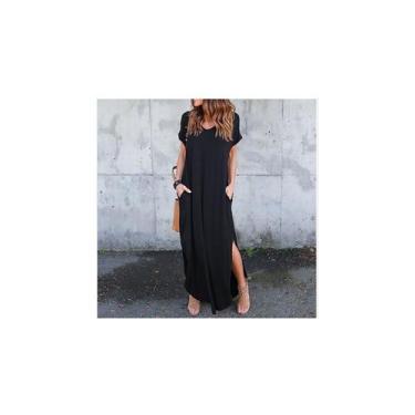 Imagem de Vestido plus size, bolso, fibra de poliéster preta - Lightbek Official