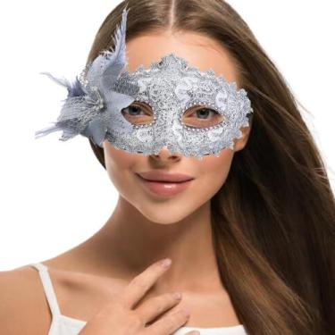 Imagem de Máscara Cobertura Olhos Strass e Flor Festa Show Baile Gala Eventos Fe