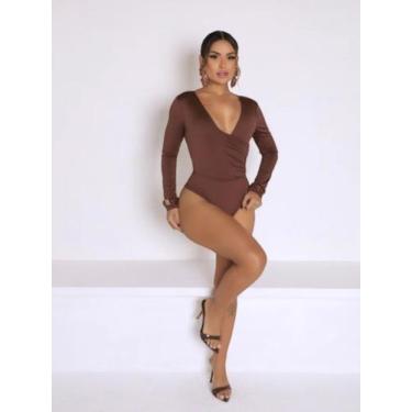 Imagem de Body Feminino Preto Manga Longa com Decote Transpassado - luh may, Mar