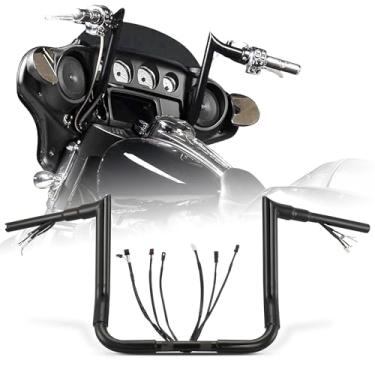 Imagem de Cabides Fat Ape de 3,8 cm pré-cabeados Street Glide Heated Grips Opção 30.5 cm Rise Handlebars para Harley 2016-2023 Street Glide/Electra Glide/Ultra Limited Bagger Meathook Bar com CAN-Bus/TBW, preto