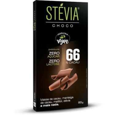 Imagem de Chocolate 66% Cacau Sem Lactose Vegano Steviachoco 80G