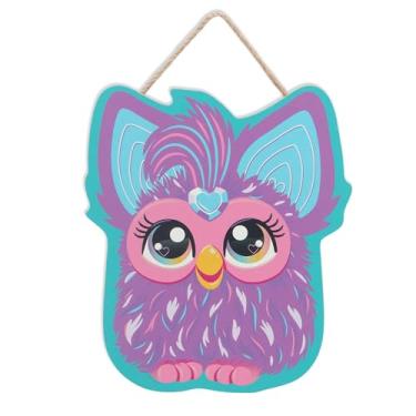 Imagem de Hasbro Furby Decoração de parede de madeira para pendurar – Placa fofa roxa para quarto infantil ou sala de jogos