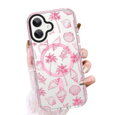 Imagem de ZIYE Capa transparente para telefone 7474 compatível com Magsafe, design de concha do mar rosa à prova de choque macio TPU bumper rígido PC protetor para mulheres meninas capa magnética