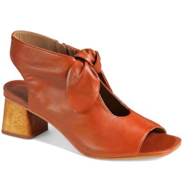 Imagem de MOOMMO Sandálias femininas de salto com laço, bico aberto, salto grosso, salto baixo, recortado, salto de 5 cm, frente única, sapatos sociais, peep toe nas costas, zíper nas costas, sandália de