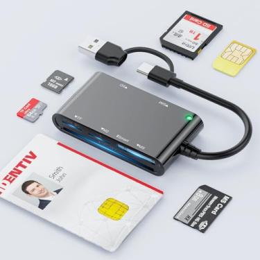 Imagem de Adaptador de cartão SIM, leitor de cartão inteligente CAC militar, adaptador multicartão USB-C/USB-A 6 em 1 para SIM, CAC, ID, SD/TF, M2, Memory Stick – Compatível com Windows, Mac, Linux (USB-C+USB-A
