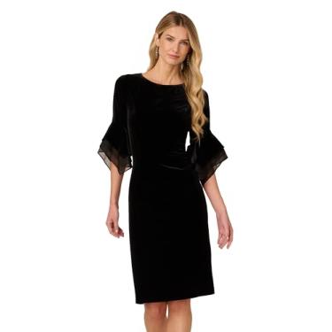Imagem de Adrianna Papell Vestido curto feminino de veludo com manga de sino, Preto, 52