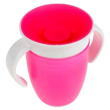 Imagem de Copo Infantil com Tampa de Silicone Antivazamento Baby Infantil com Alça, 210ml, Rosa e Branco, com Alça.