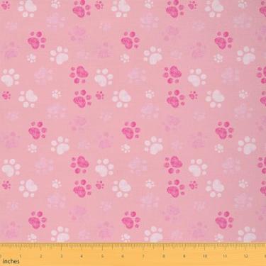 Imagem de jejeloiu Tecido com estampa de pata de cachorro da The Yard Puppy Pets Tecido de estofamento bonito à prova d'água para decoração interna e externa para projetos de artesanato de costura DIY 1 jarda