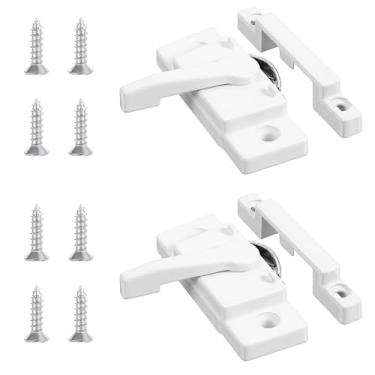 Imagem de Fechaduras de janela de 2 peças para janelas para cima e para baixo, travas de janela de substituição de aço carbono branco para janelas deslizantes verticais e horizontais