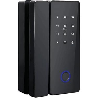 Imagem de Fechadura Digital Eletrônica com Teclado Numérico, Preta, Iluminação LED Azul, Controle de Acesso para porta de Vidro
