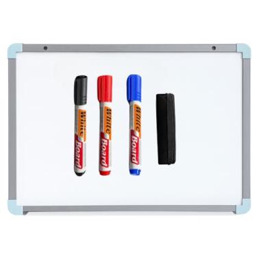 Imagem de Quadro Branco UV com Moldura MDF Revestido em Alumínio Soft + Canetas e Apagador (70x50)