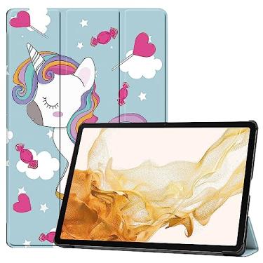 Imagem de Ratesell Capa inteligente leve com três dobras com ativar/desativar automaticamente para Samsung Galaxy Tab S9 Plus / S9+ SM-X810 / SM-X816 / SM-X815 Unicorn