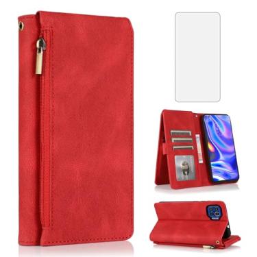 Imagem de Capa carteira compatível com Moto One 5G/One5G UW/Moto G G5 Plus protetor de tela de vidro temperado com zíper capa flip de couro retrô suporte para cartão celular para Motorola One Lite XT2075-1