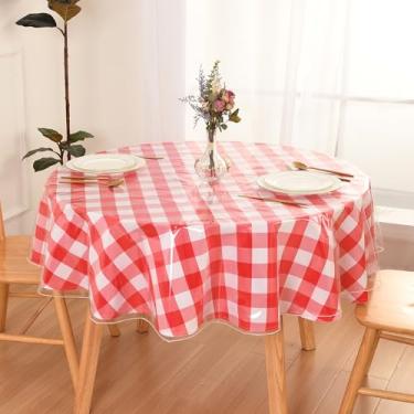 Imagem de DWCN Toalha de mesa redonda de plástico 137 cm - 100% à prova d'água, à prova de óleo, resistente a manchas, capa de mesa de vinil PVC transparente para festas, jantares, transparente