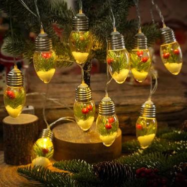 Imagem de Luzes de Natal internas, 10 lâmpadas transparentes de LED para árvore de Natal, globo de neve, cordão de luzes com agulhas de frutas e pinheiros para quarto, casamento, decoração de mesa, festa de