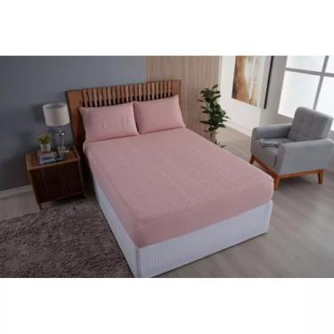 Imagem de Capa de Colchão Impermeável/Protetor de Colchão Impermeável - Antialérgica e Antibacteriana - Vários Tamanhos - Matelassê (Rosa, Casal)