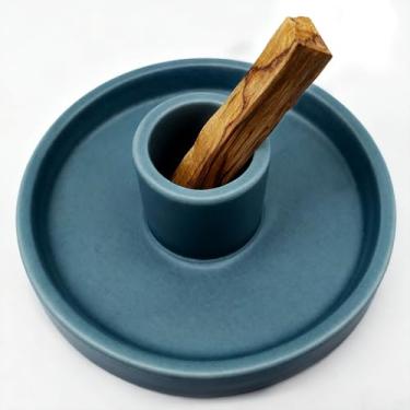 Imagem de Palo Santo, suporte de incenso de cerâmica, suporte de sálvia para ioga, meditação e limpeza energética, suporte exclusivo de incenso de cerâmica para palitos Palo Santo (azul)