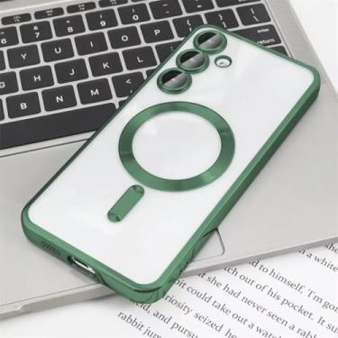 Imagem de Capa de silicone com glitter de luxo para Samsung Galaxy S25 Edge S24 S23 S21 Fe S22 Ultra Plus, capa magnética transparente macia (para S25Plus/verde escuro)