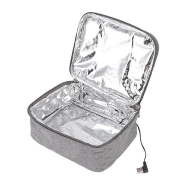 Imagem de Fenteer Bolsa aquecedora de alimentos com zíper, bolsa aquecedora de almoço para adultos, de almoço, forno portátil para academia, camping, carro, Cinza