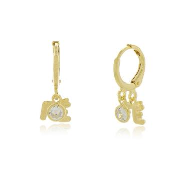 Imagem de Brinco Argola Fé Com Ponto De Luz Banhada A Ouro 18K