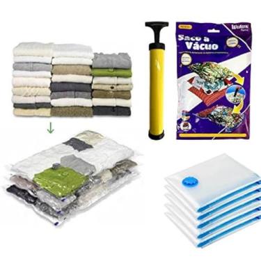 Imagem de Kit 5 Sacos 60X80cm a Vácuo + Bomba Manual Roupas Viagem Organização C