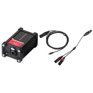 Imagem de Kokiya Caixa isoladora de áudio preta com interruptor de aterramento multifuncional compatível com XLR/1/4" 6,35 mm para equipamentos de DJ, com Cabo