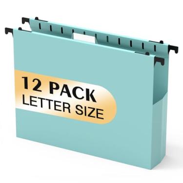 Imagem de Pastas de arquivo de plástico com capacidade extra, pacote com 12 pastas suspensas reforçadas, expansão de 5 cm, tamanho carta de pastas de armário de arquivamento para arquivos em massa/gráficos